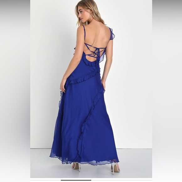 Lulu’s Ruffle Blue Evening Dress - Picture 2 of 3